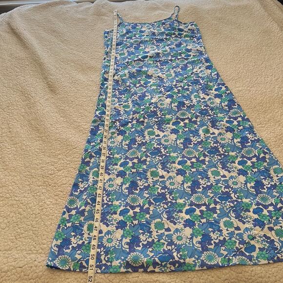 Frankies Bikinis Hawaiian Maxi Dress S NWT Blue Floral Spaghetti Straps Beach - Picture 9 of 13